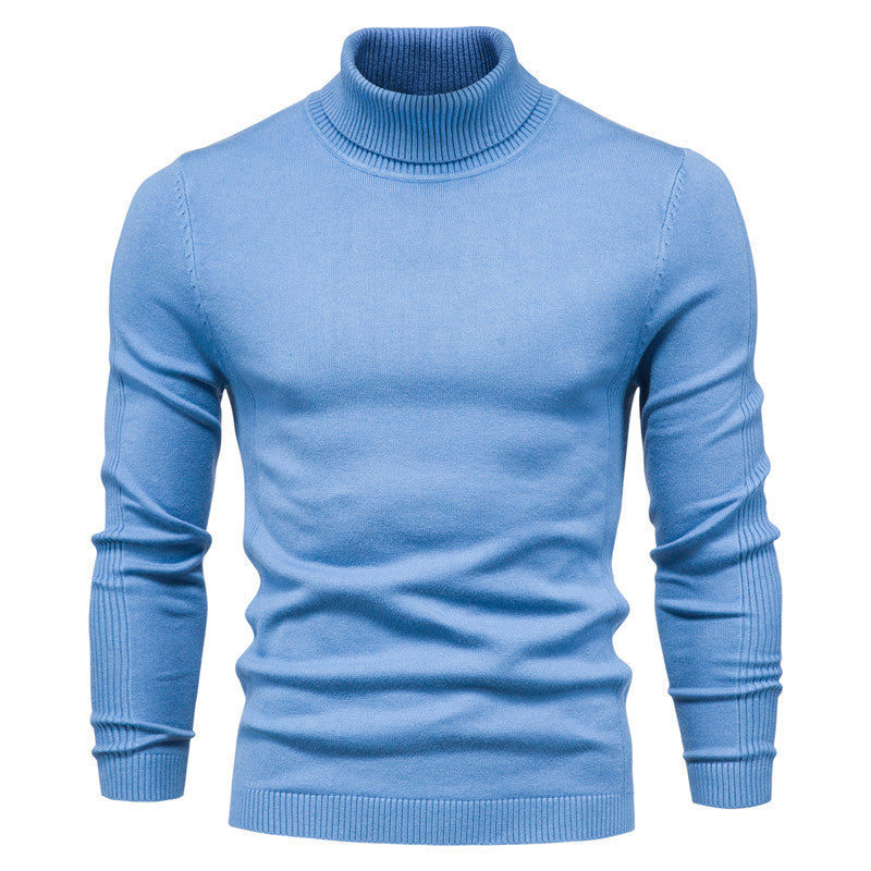 Suéter de cuello alto de invierno, moda, ajustado, de color sólido, top de punto, ropa para hombres