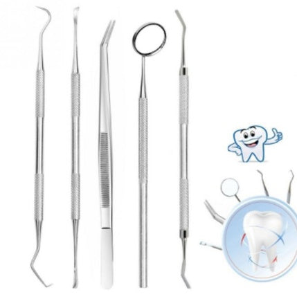 Juego de herramientas dentales de 5 piezas Raspador de dientes de acero inoxidable Talla de cera Kit de herramientas de dentista Explorador Sonda Picks Espejo Dientes Limpio Cuidado bucal