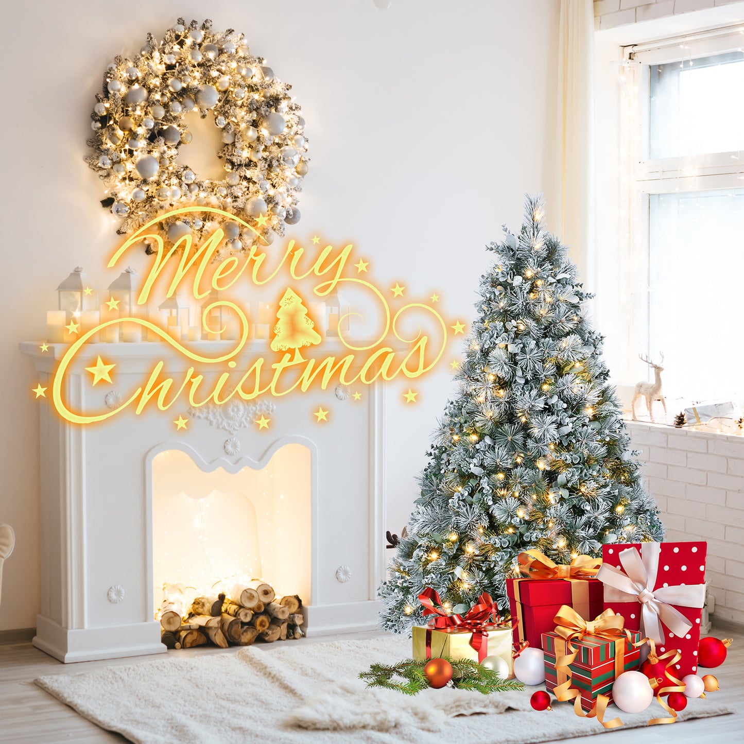 Árbol decorativo navideño con simulación de nieve
