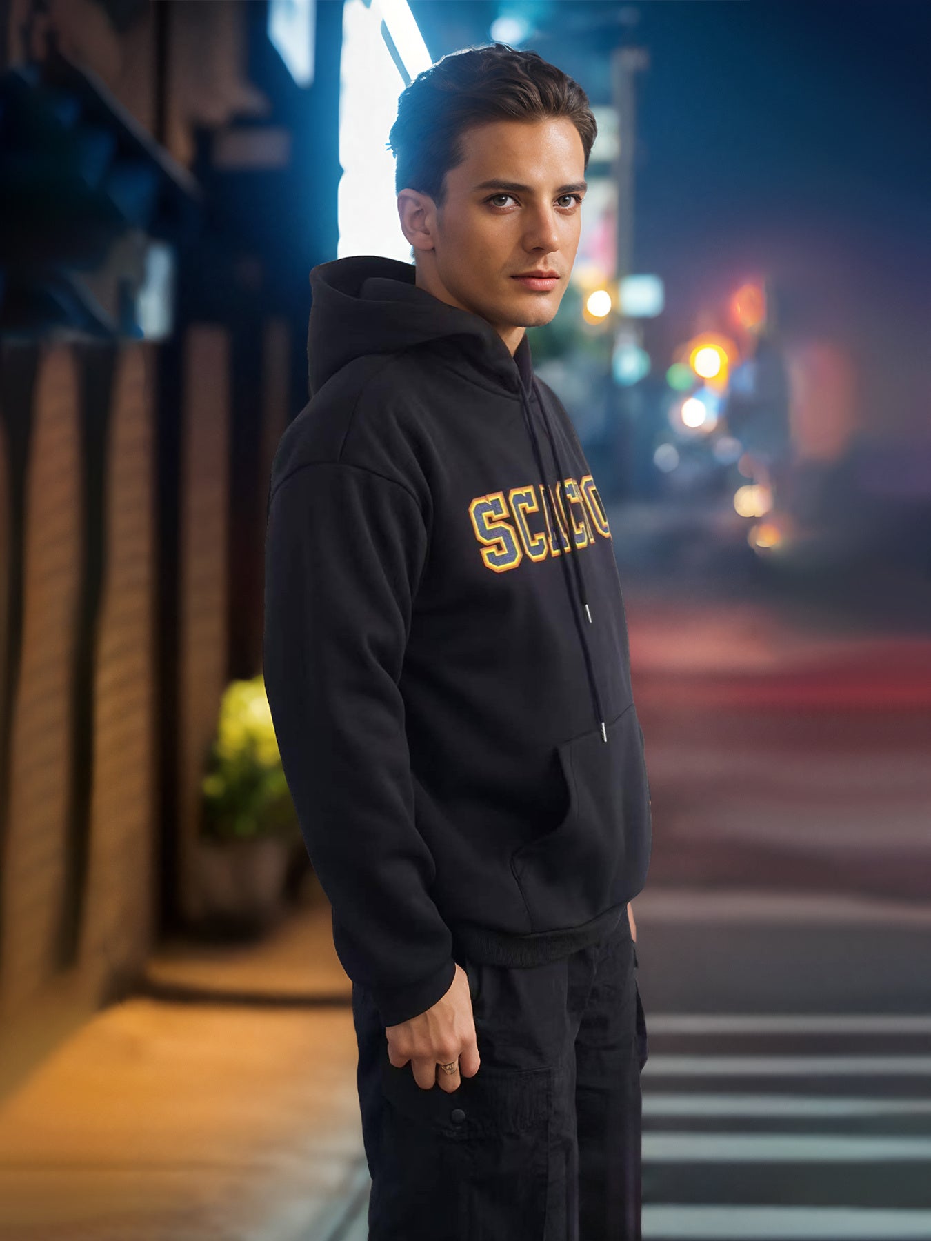 Sudadera con capucha estampada de manga larga de color sólido de moda para hombres y mujeres