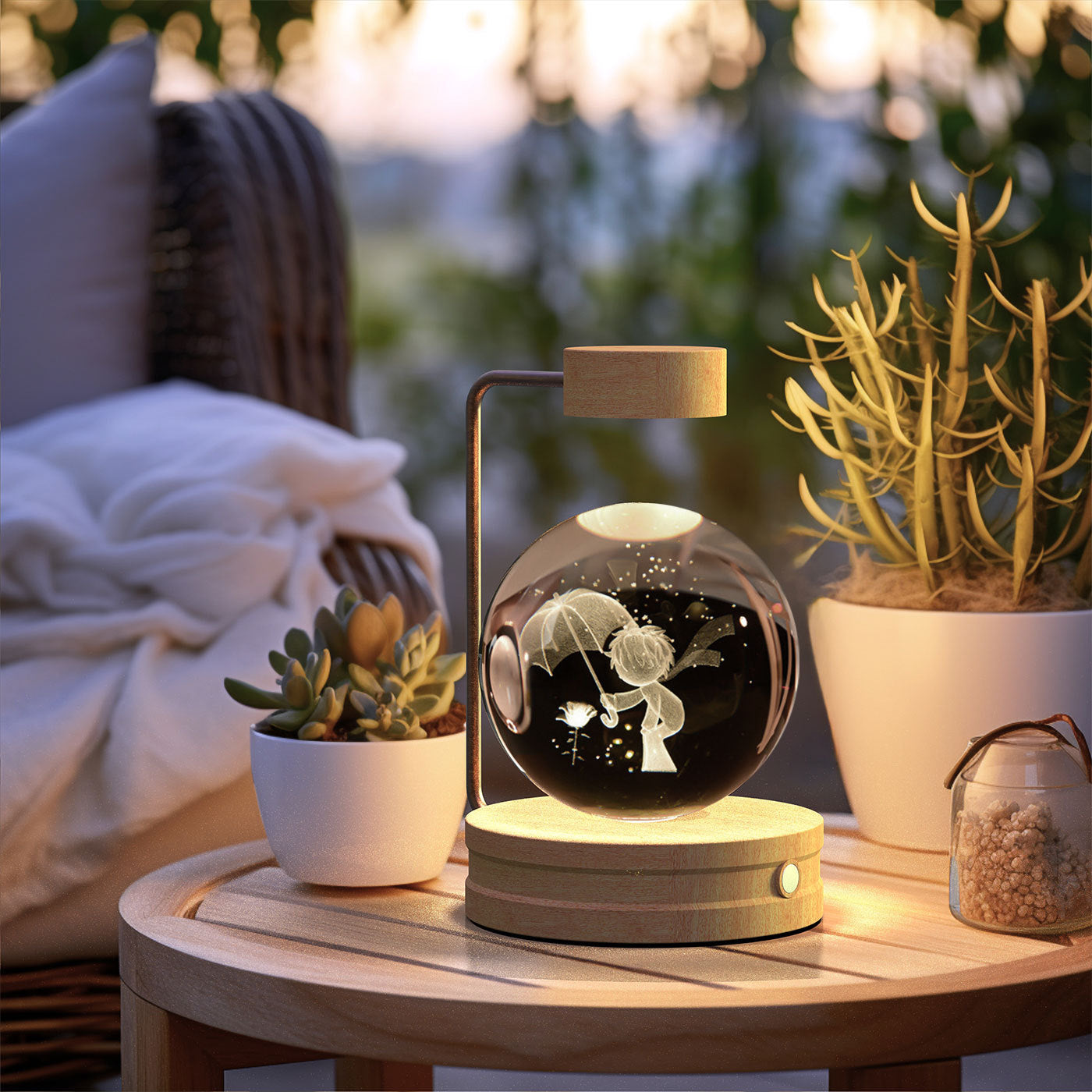Bola de cristal Dinosaurio cósmico Luz nocturna interior Energía USB Luz de noche cálida Regalo de cumpleaños Lámpara de noche