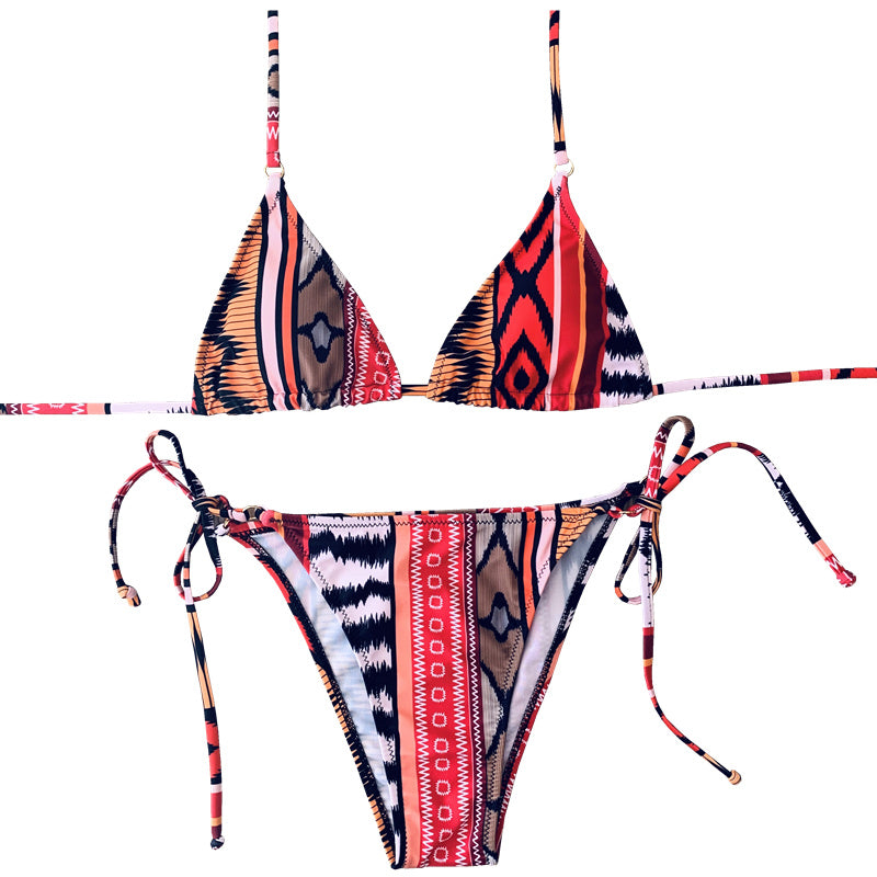 Traje de baño dividido con correa de banda halter sexy sin espalda para mujer con estampado de moda, traje de baño de dos piezas