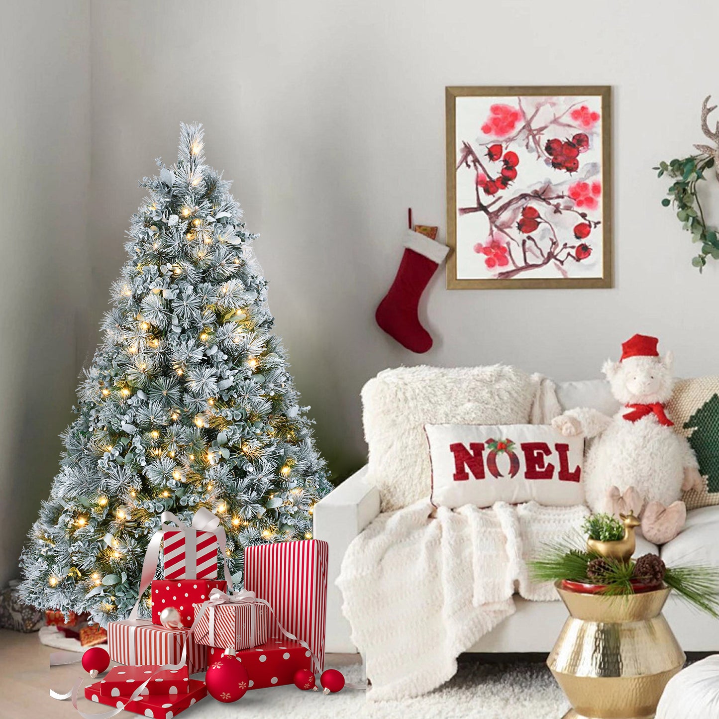 Árbol decorativo navideño con simulación de nieve
