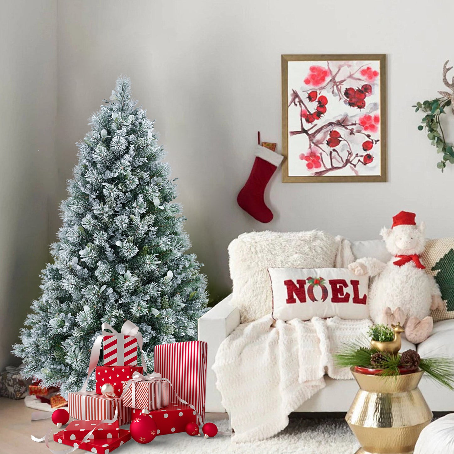 Árbol decorativo navideño con simulación de nieve