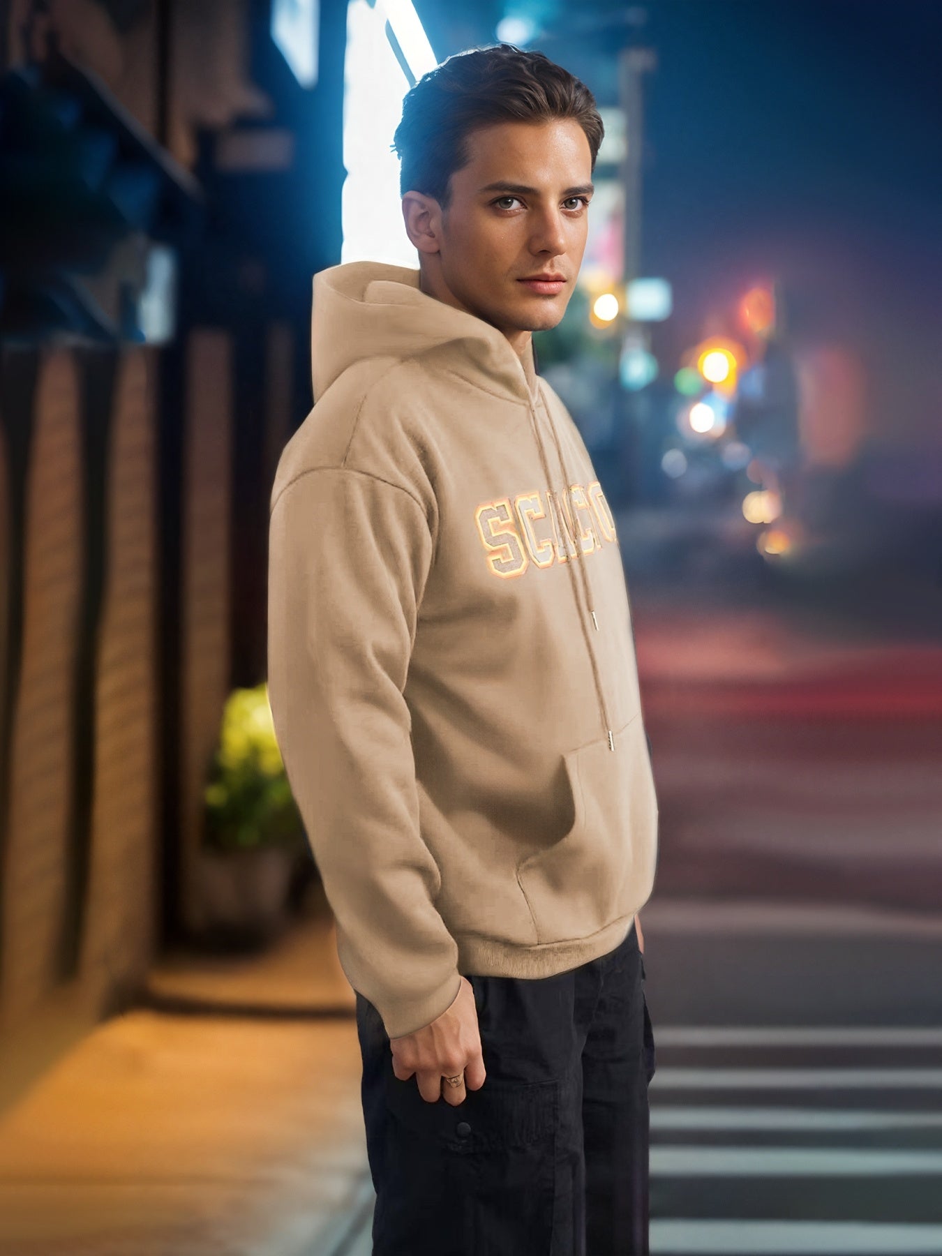Sudadera con capucha estampada de manga larga de color sólido de moda para hombres y mujeres