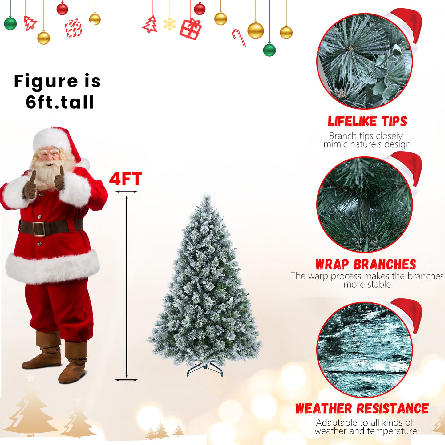 Árbol decorativo navideño con simulación de nieve