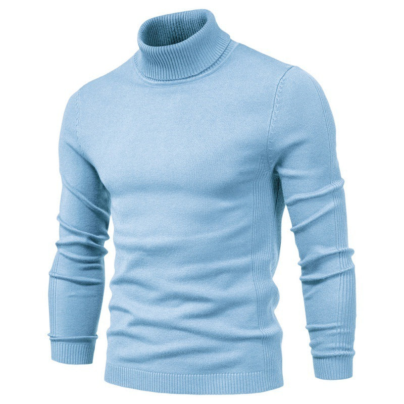 Suéter de cuello alto de invierno, moda, ajustado, de color sólido, top de punto, ropa para hombres