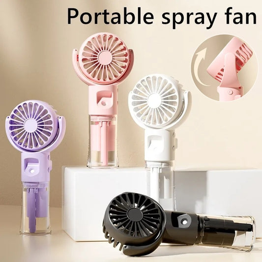 Ventilador portátil de mano con rociador de agua de 4 velocidades, artefacto para refrescar en verano, carga USB, soporte para verano