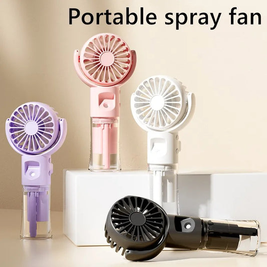 Ventilador portátil de mano con rociador de agua de 4 velocidades, artefacto para refrescar en verano, carga USB, soporte para verano