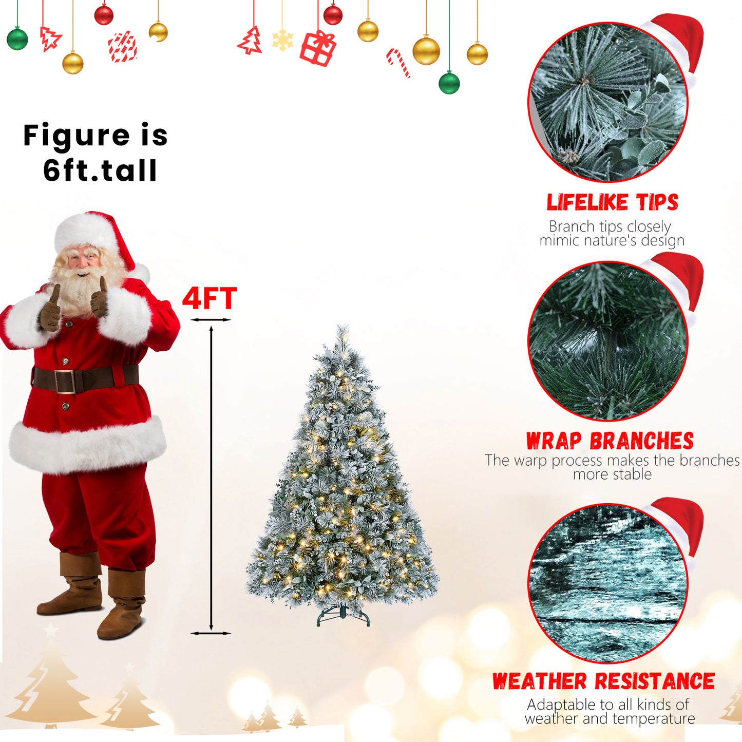 Árbol decorativo navideño con simulación de nieve