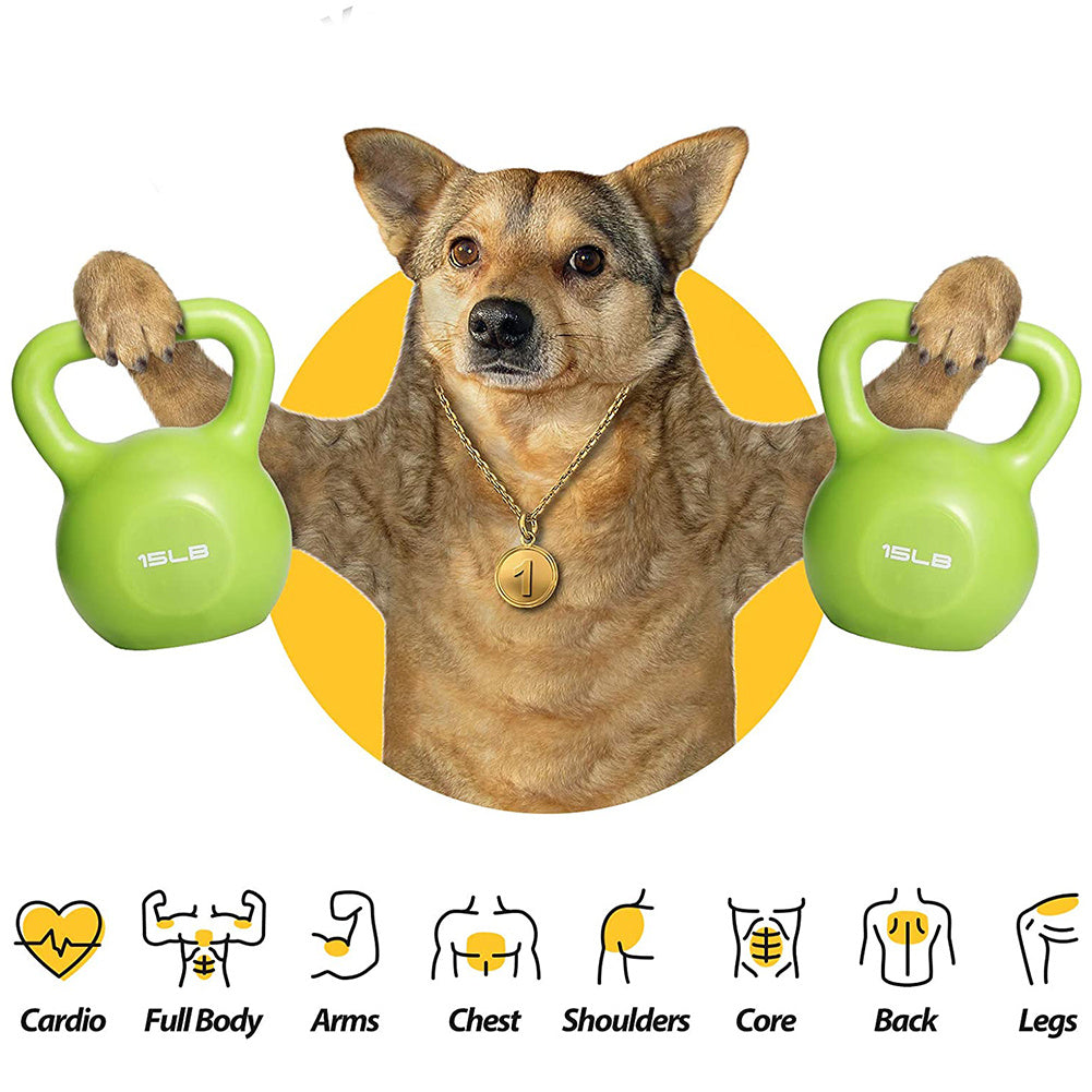 Juego de pesas rusas de 15 lbs, pesas para entrenamiento de fuerza para mujeres, pesa rusa recubierta de vinilo para gimnasio en casa, equipo de levantamiento de pesas, agarre cómodo con mango ancho