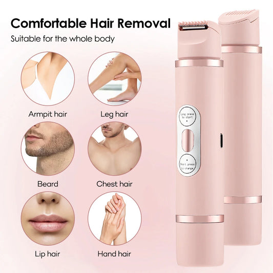 Afeitadora eléctrica de doble cabeza, depiladora indolora para mujeres, dispositivo de depilación de bikini, recortadora de pelo automática, axila, facial, labios, pierna