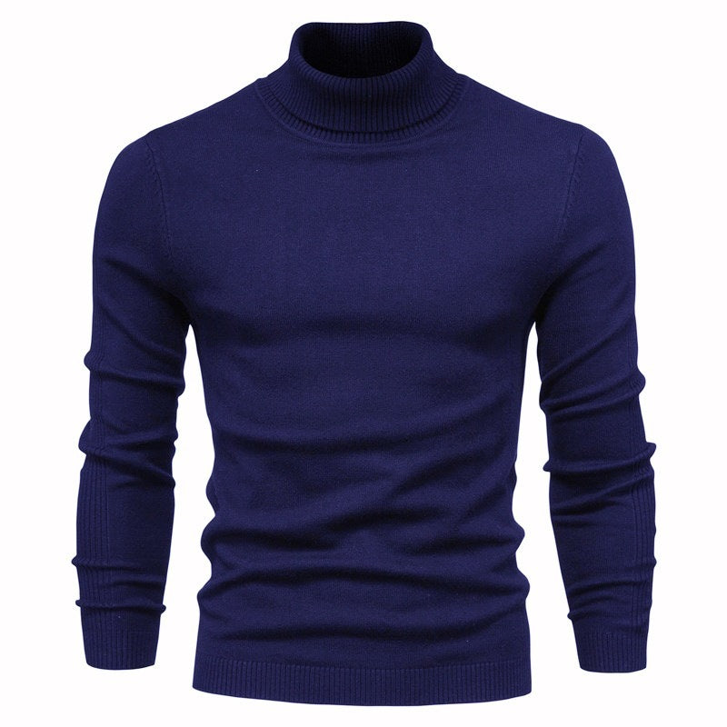 Suéter de cuello alto de invierno, moda, ajustado, de color sólido, top de punto, ropa para hombres