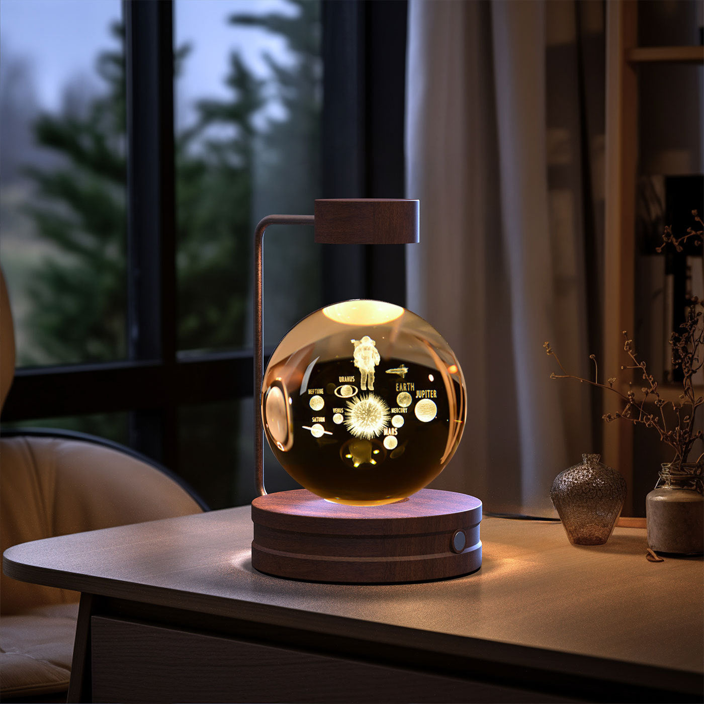 Bola de cristal Dinosaurio cósmico Luz nocturna interior Energía USB Luz de noche cálida Regalo de cumpleaños Lámpara de noche
