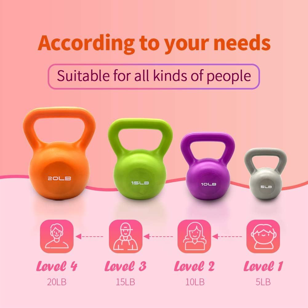 Juego de pesas rusas de 15 lbs, pesas para entrenamiento de fuerza para mujeres, pesa rusa recubierta de vinilo para gimnasio en casa, equipo de levantamiento de pesas, agarre cómodo con mango ancho