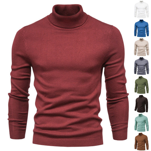 Suéter de cuello alto de invierno, moda, ajustado, de color sólido, top de punto, ropa para hombres