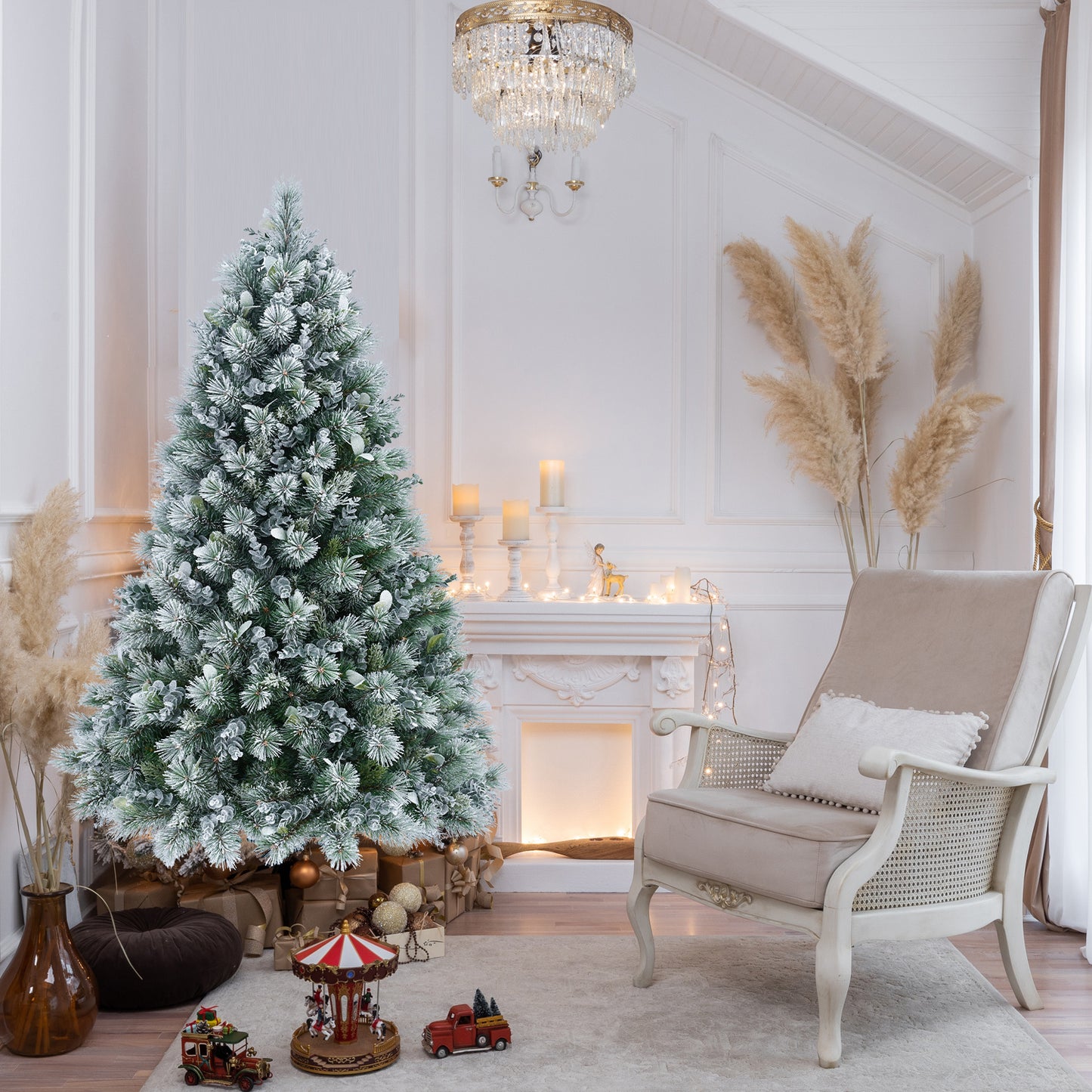 Árbol decorativo navideño con simulación de nieve