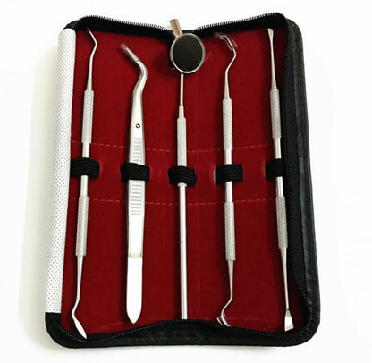 Juego de herramientas dentales de 5 piezas Raspador de dientes de acero inoxidable Talla de cera Kit de herramientas de dentista Explorador Sonda Picks Espejo Dientes Limpio Cuidado bucal