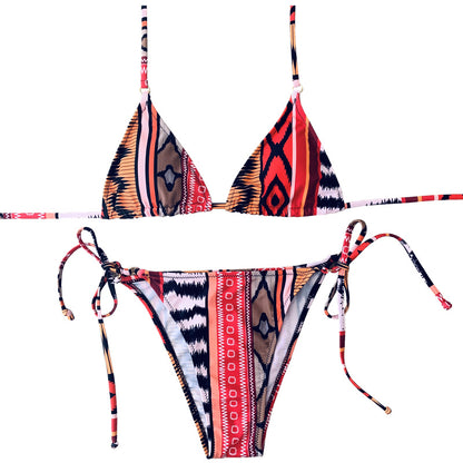 Traje de baño dividido con correa de banda halter sexy sin espalda para mujer con estampado de moda, traje de baño de dos piezas