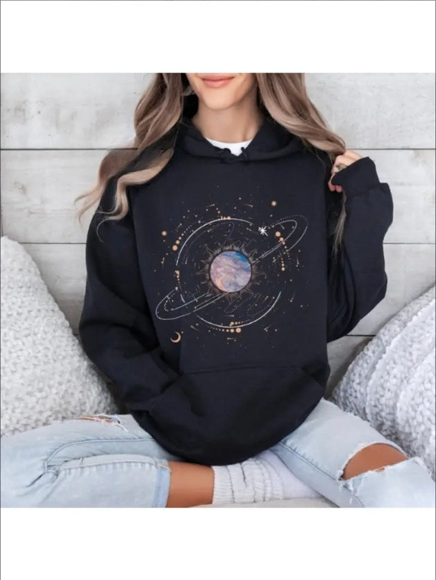 Sudadera Black Galaxy, regalo espacial, sudadera con capucha de luna y estrellas, top de física, conjunto del sistema solar, ropa motivacional, camiseta de profesor, Vía Láctea