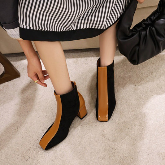 Botas de tacón grueso con punta cuadrada de moda para mujer