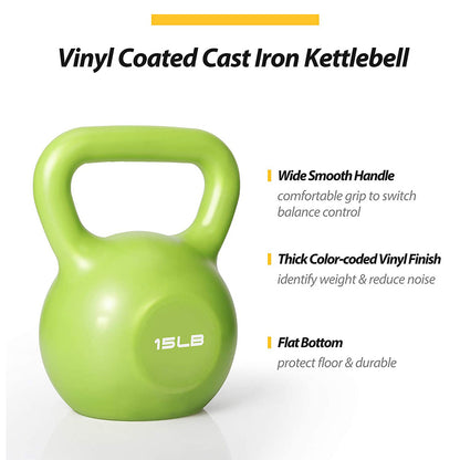 Juego de pesas rusas de 15 lbs, pesas para entrenamiento de fuerza para mujeres, pesa rusa recubierta de vinilo para gimnasio en casa, equipo de levantamiento de pesas, agarre cómodo con mango ancho