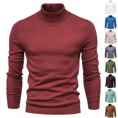 Suéter de cuello alto de invierno, moda, ajustado, de color sólido, top de punto, ropa para hombres